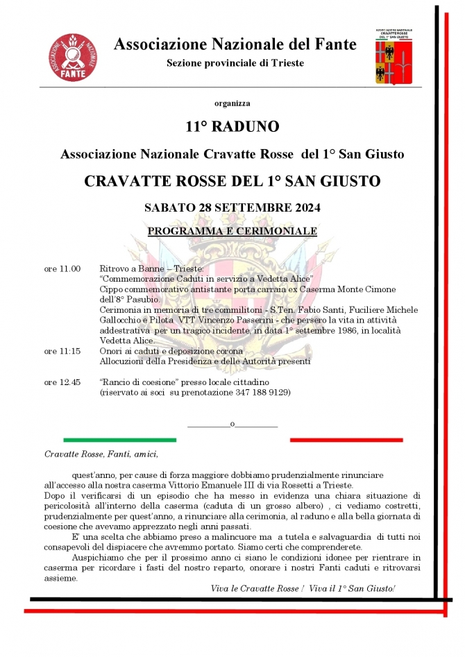 ULTIME NOTIZIE - 11° RADUNO DELLE CRAVATTE ROSSE A TRIESTE - Cravatte Rosse 1°San Giusto